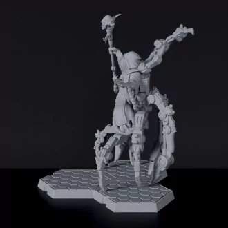SCI-FI skeleton spider robot - Xenos, Lord of Ruin with staff for Gridwars tabletop wargame