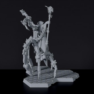 Xenos, Lord of Ruin miniature - sci-fi skeleton spider robot with staff for Gridwars Cyber Cult army