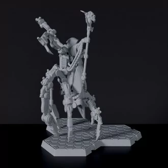Xenos, Lord of Ruin miniature - sci-fi skeleton spider robot with staff for Gridwars Cyber Cult army