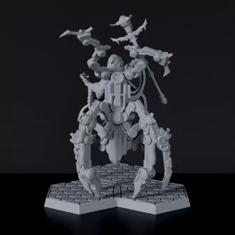 Sci-fi skeleton spider robot with staff - Xenos, Lord of Ruin miniature for Gridwars Cyber Cult army