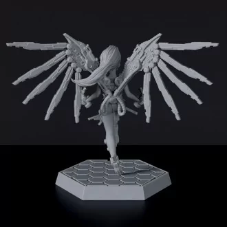 Sci fi female flying fighter with steel implants - Iva, Steel Valkyria miniature for Gridwars Cyber Cult army