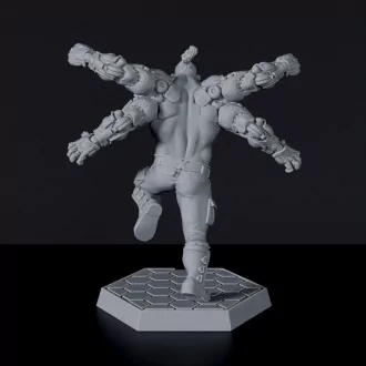 Sci fi human fighter cyborg with four steel arms - Gore Ripper miniature for Gridwars Cyber Cult army