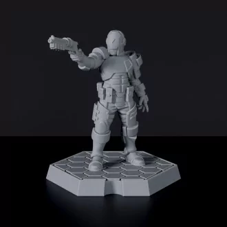 Futuristic miniature of policeman Prosecutor Harsh on foot with gun for Gridwars TCPD army