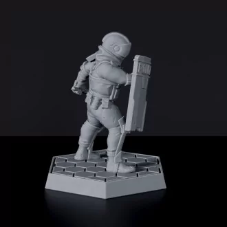 Riot Officer Bob Blunt miniature - sci-fi policeman with shield and bat for Gridwars TCPD army