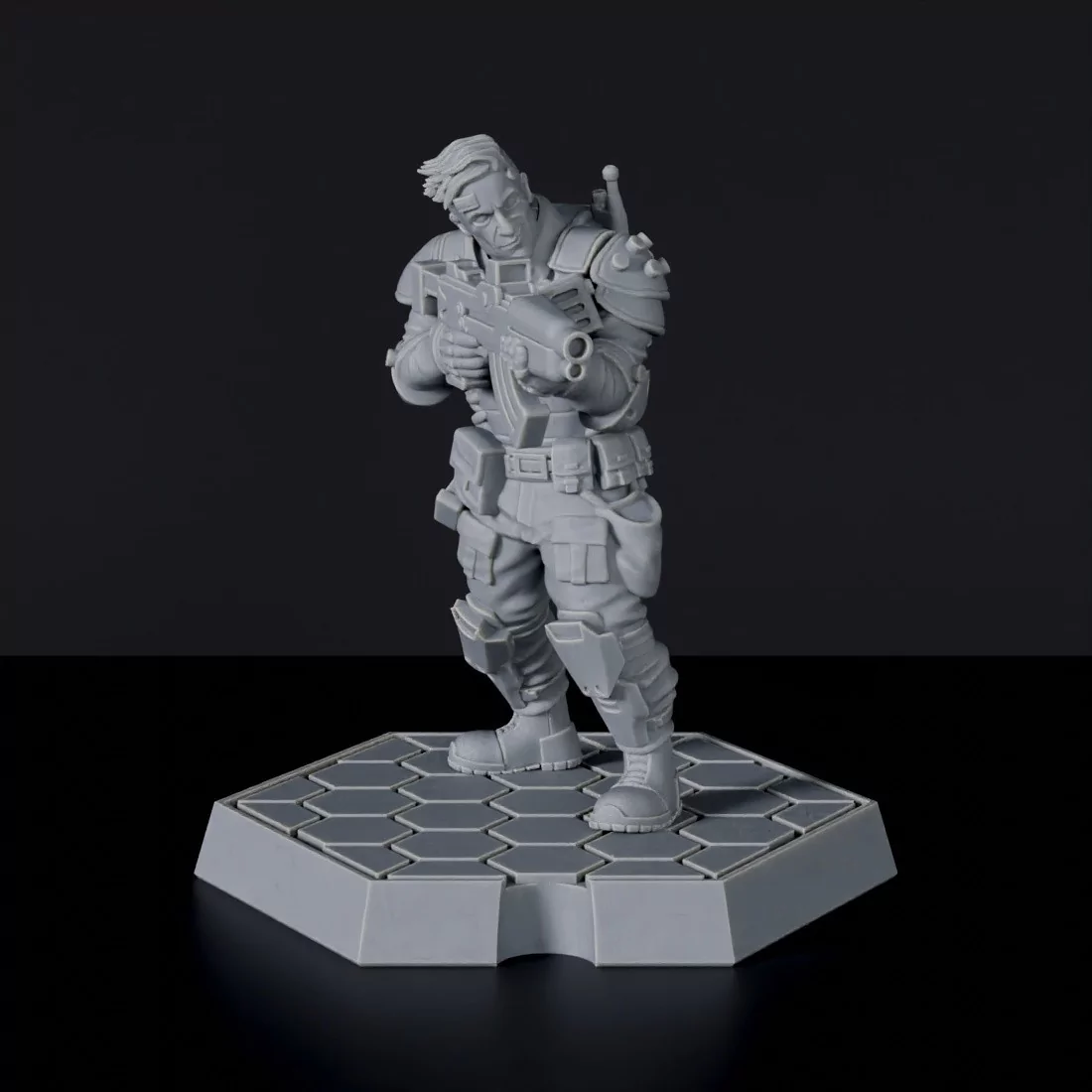 Futuristic miniature of police officer with gun and backpack - Officer Michael Blender for Gridwars TCPD army
