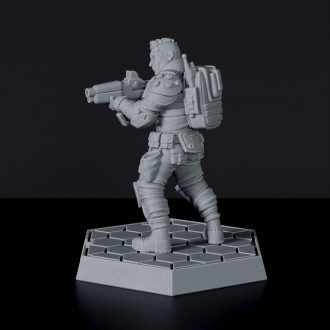 SCI-FI policeman miniature - Officer Michael Blender with gun and backpack for Gridwars tabletop wargame