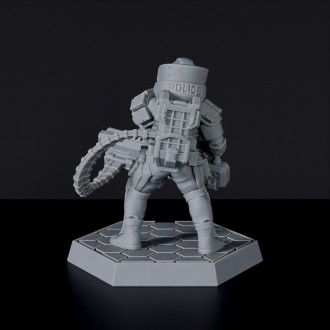 Sci-fi policeman with armor and machine gun - Deputy Hardfall miniature for Gridwars TCPD army