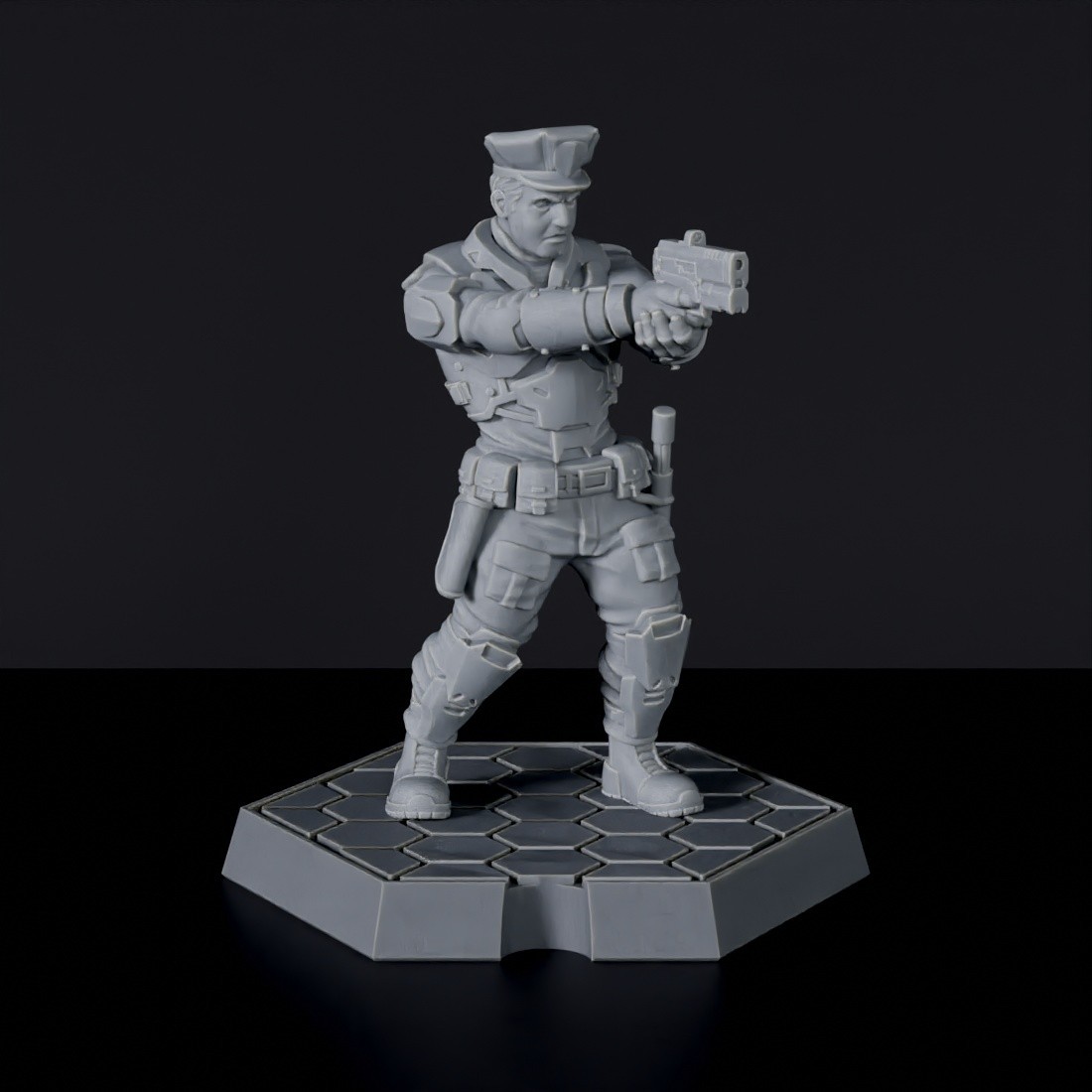 Futuristic miniature of sci fi policeman with hat, bat and futuristic gun - Police Officer ver. 1 for Gridwars TCPD army