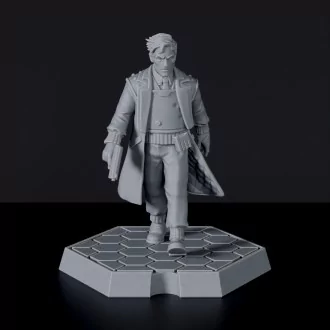 Futuristic miniature of sci fi male human police officer with gun and cloak - Ryan Ford for Gridwars TCPD army