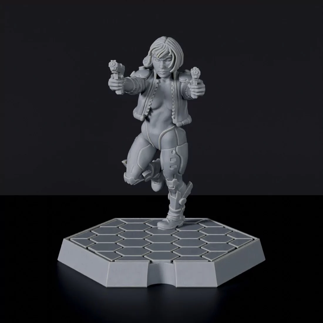 Futuristic miniature of sci fi female human with guns and steel legs - Samiko for Gridwars TCPD army
