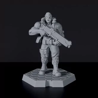 Futuristic miniature of sci fi male orc warrior with gun - Nick Chrombane for Gridwars Gangs of TC army