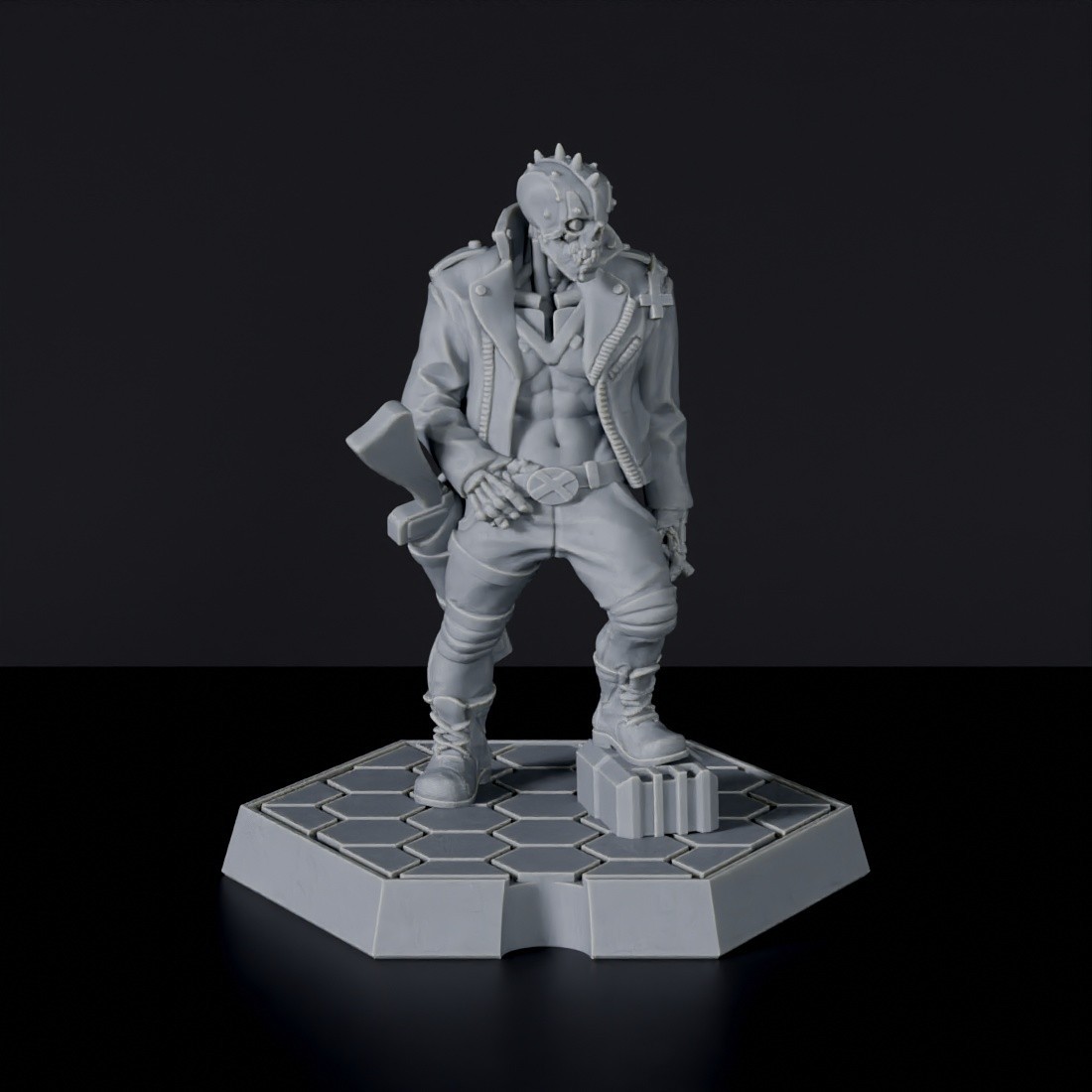 Futuristic miniature of sci fi male undead with gun and steel skull implant - Skull Punk for Gridwars Gangs of TC army Skull Punk