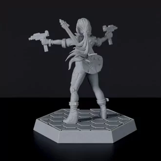Sci fi female human with two guns and steel leg implant - Jenny Silverleg miniature for Gridwars Gangs of TC army