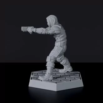SCI-FI male human fighter with futuristic gun and steel arms implants - Strahva for Gridwars tabletop wargame