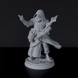 Miniature of Human Male Cleric with scepter, tome and cloak - dedicated set to army for fantasy tabletop RPG games