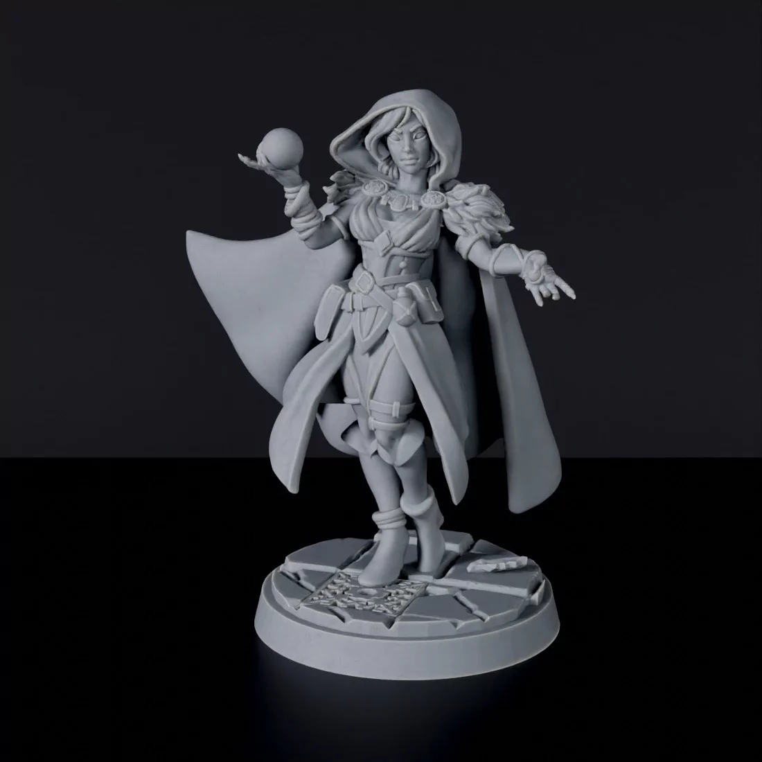 Miniature of Human Female Wizard ver. 1 with sphere and cloak - dedicated sorcerer set to army for fantasy tabletop RPG games