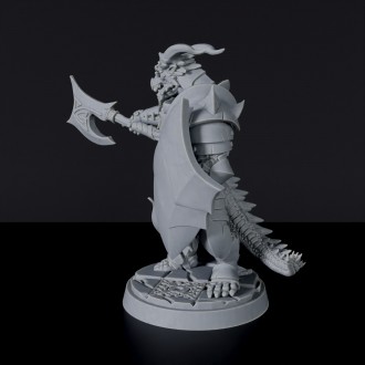 Miniature of Dragonborn Male Fighter with axe and shield  - dedicated knight set for fantasy tabletop RPG games