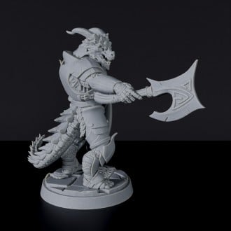 Dedicated warrior set for fantasy tabletop RPG army - Dragonborn Male Fighter miniature with axe and shield