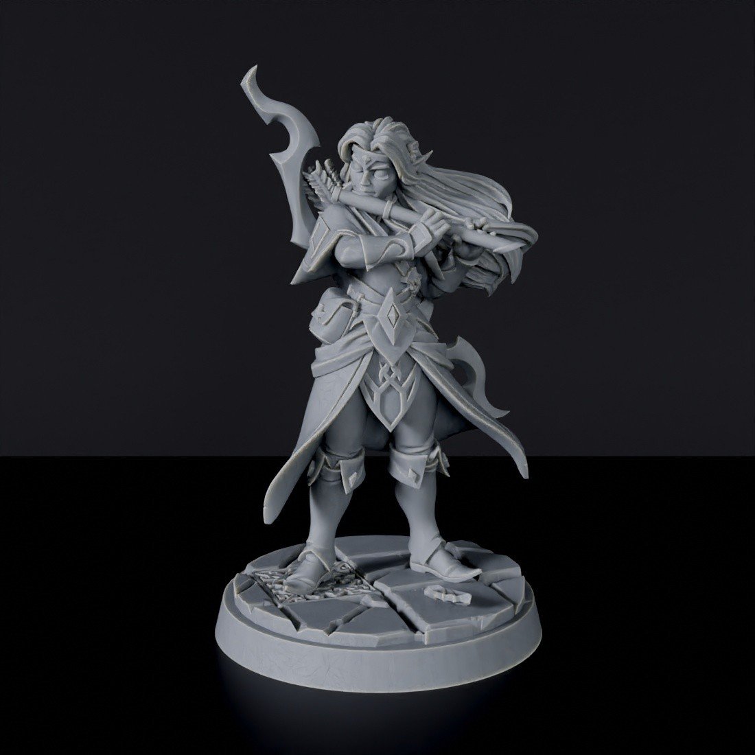 Elf Female Bard - warrior with bow and quiver fantasy miniatures - RPG