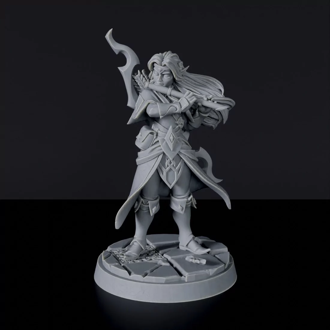 Miniature of Elf Female Bard with bow and quiver - dedicated set to army for fantasy tabletop RPG games