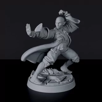 Miniature of Elf Female Monk with cloak - dedicated fantasy set to army for tabletop RPG games