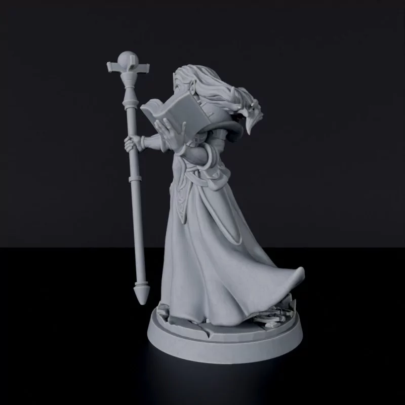 Elf Male Wizard - sorcerer with staff and tome fantasy miniature - RPG