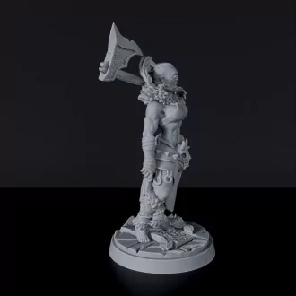 Dedicated fighter set for fantasy tabletop RPG army - Half-Orc Female Barbarian miniature with axe