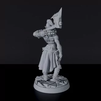 Miniature of Half-Orc Female Barbarian with axe - dedicated fighter set to army for fantasy tabletop RPG games