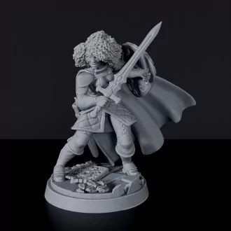 Miniature of Human Female Warrior ver. 1 with sword and shield - dedicated fighter set to army for fantasy tabletop RPG games