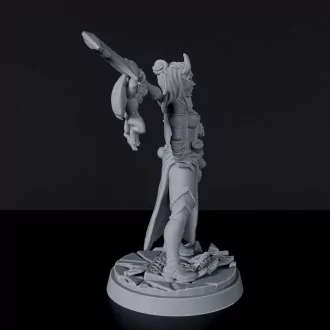 Dedicated set for tabletop RPG army - Tiefling Female Warlock fantasy miniature with cloak and staff