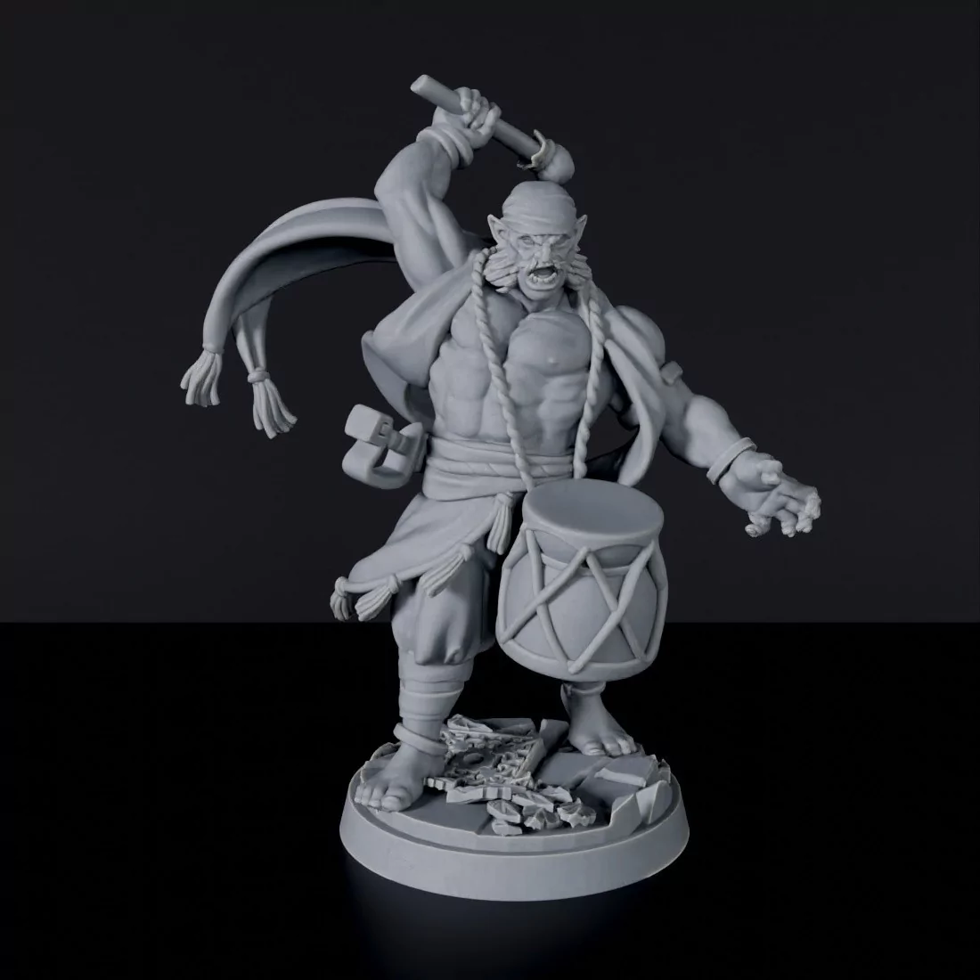Miniature of Half-Orc Male Bard with sword for fantasy tabletop role-playing games