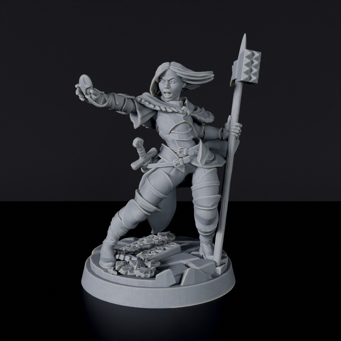 Human Female Cleric - knight with hammer fantasy miniature - RPG games