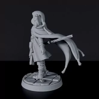 Miniature of Human Female Druid with cloak and staff - dedicated fantasy set for tabletop roleplaying games and collectors