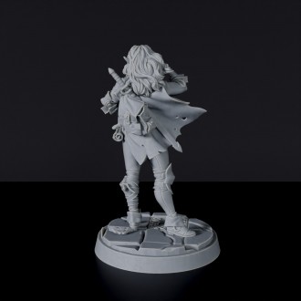 Miniature of Elf Female Fighter with backpack, cloak and sword - dedicated warrior set to army for fantasy tabletop RPG games