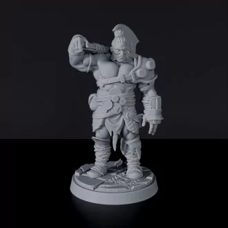 Miniature of fighter - Half-Orc Male Barbarian with axe, quiver and cloak for fantasy tabletop role-playing games