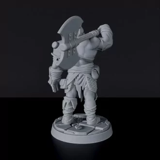 Miniature of fighter Half-Orc Male Barbarian with axe - dedicated fantasy set to army for tabletop RPG games