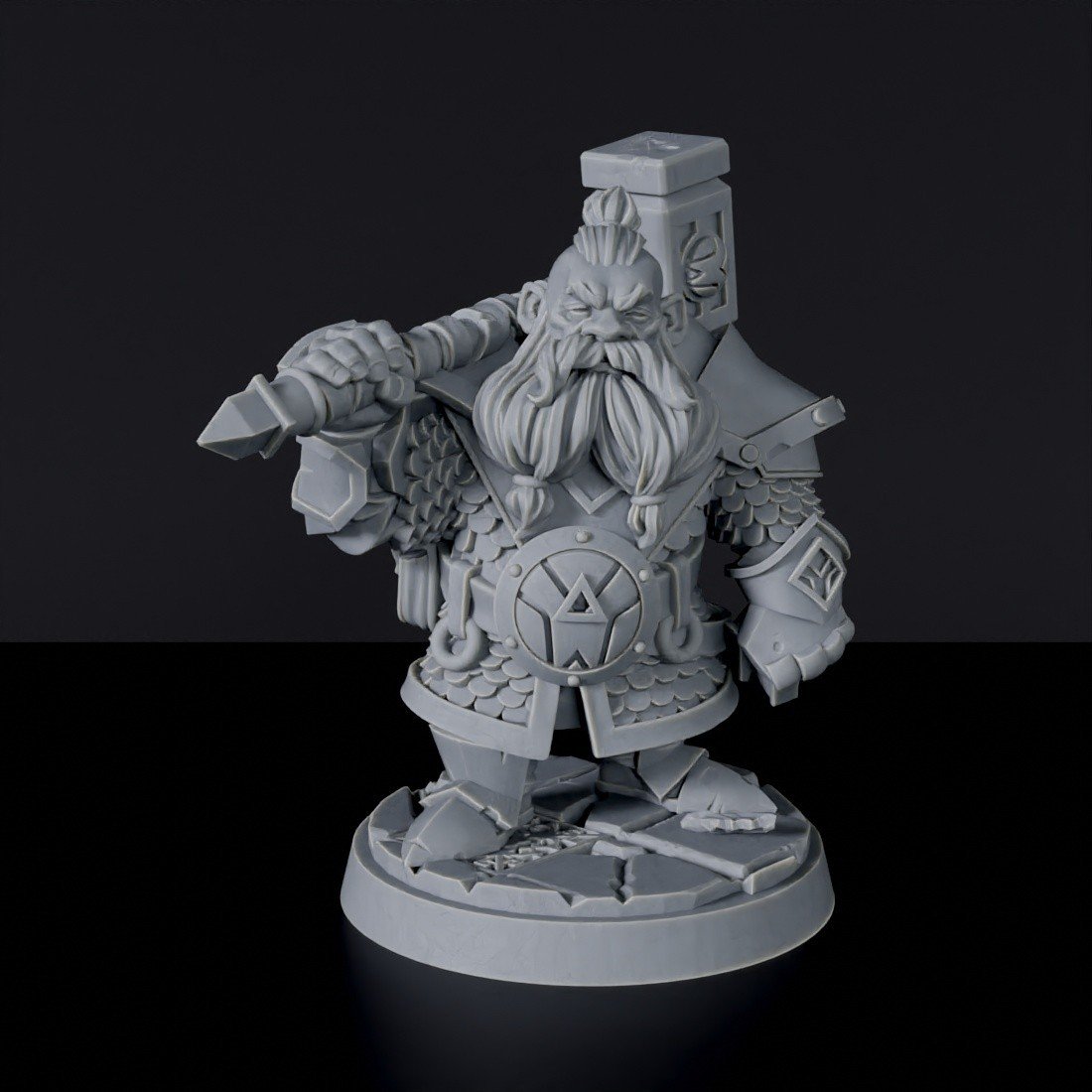 Miniature of Dwarf Male Warrior ver. 1 with hammer and armor for fantasy tabletop role-playing games