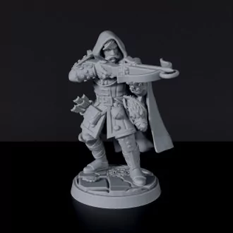 Miniature of Human Male Ranger with crossbow, quiver and cloak for fantasy tabletop role-playing games