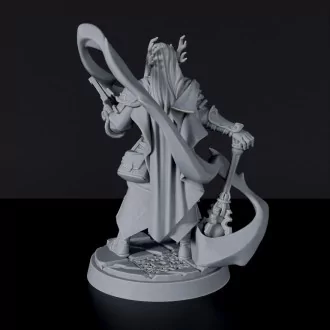 Miniature of Elf Male Cleric with wand and tome - dedicated wizard set to army for fantasy tabletop RPG games