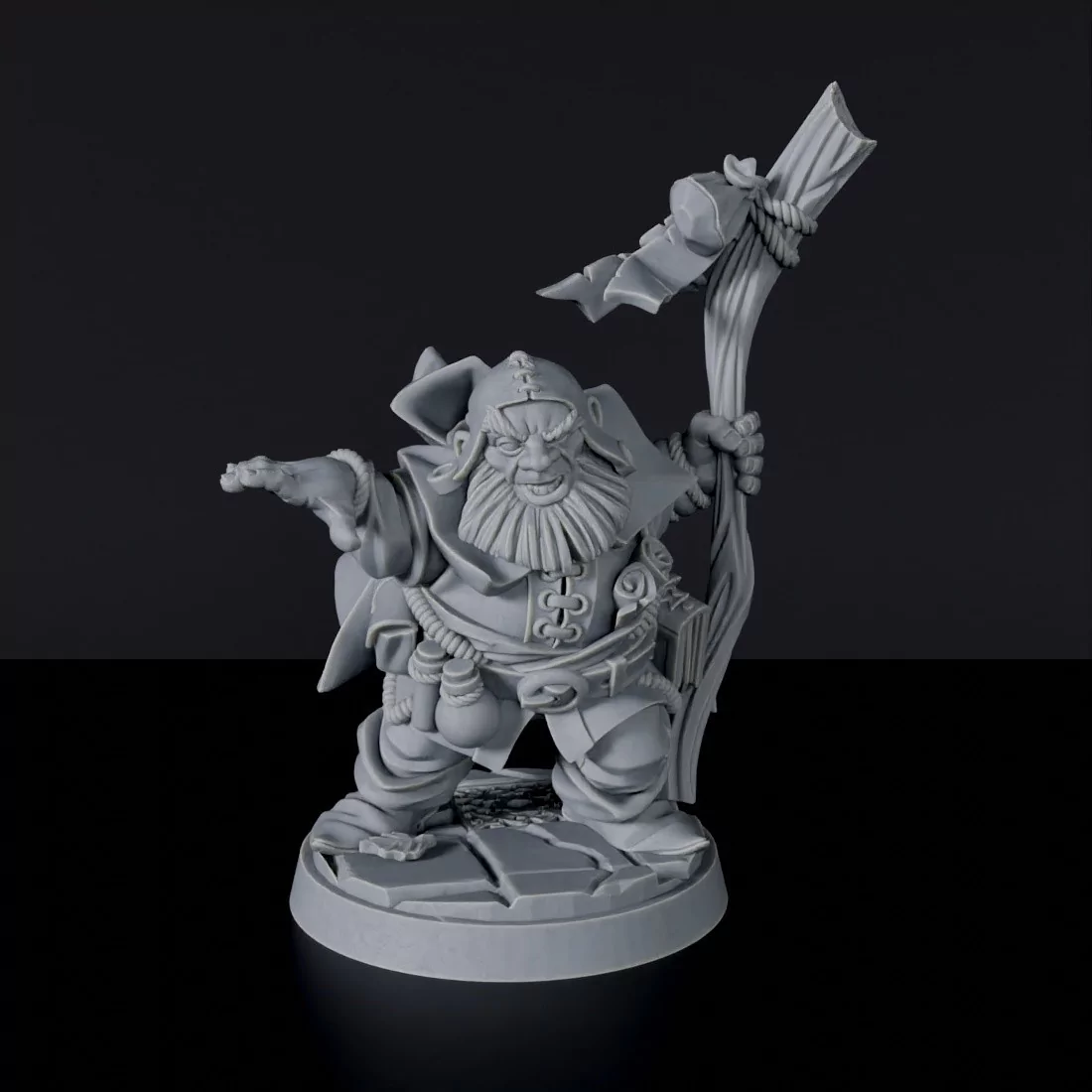 Miniature of Dwarf Male Druid ver. 2 - warlock with staff and cloak for fantasy tabletop role-playing games