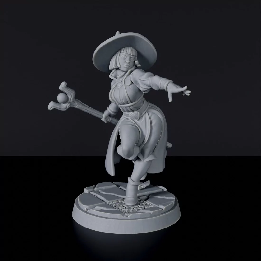 Miniature of Human Female Sorcerer ver. 2 with wand and hat for fantasy tabletop role-playing games