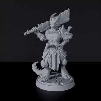 Miniature of Dragonborn Female Barbarian warrior with sword and armor for fantasy tabletop role-playing games