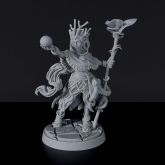 Miniature of Elf Female Druid with staff and sphere for fantasy tabletop role-playing games