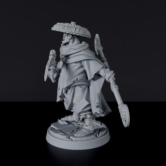Miniature of Constructed Male Monk with scythe and hat - fantasy set for tabletop, roleplaying games and collectors