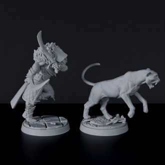 Dedicated set for fantasy tabletop RPG games - Elf Male Ranger & Panther miniature