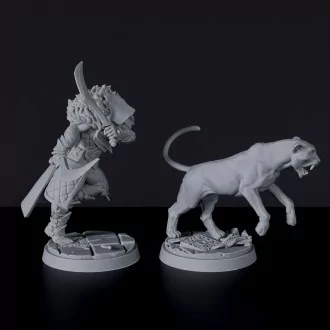 Dedicated set for fantasy tabletop RPG games - Elf Male Ranger & Panther miniature