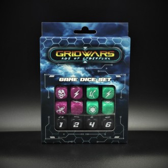 20 high-quality acrylic, engraved, marble dice for Gridwars (attack die, defense die, D6 test die)