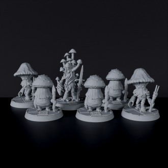 Miniatures of Shrooms & Mycelium fantasy beast warriors for Bloodfields Sullen Swampfolk army